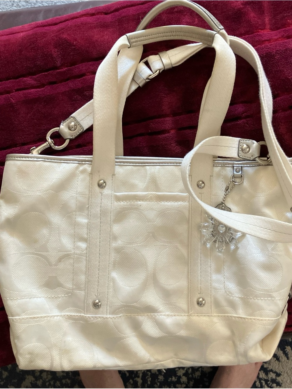 Coach Cream Signature Jacquard Tote with Charm